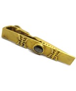 14K Gold Neck Tie Clip Black Sapphire Cabochon Oriental Design Vintage - £272.65 GBP