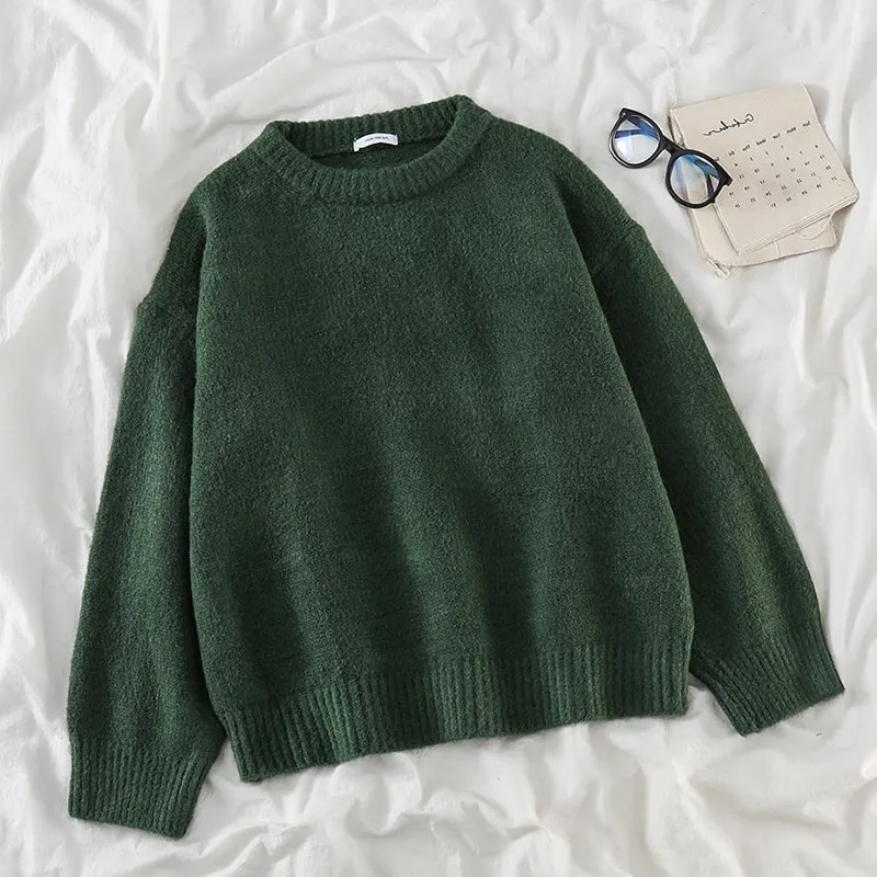Winter Pullover  Women  s Solid Dark Green Long Sleeve Top Soft Warm Pullovers J - £132.24 GBP