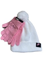 Kids&#39; Nike Swoosh Pom Beanie Hat and Gloves Set (YOUTH/White/Pink) - £12.39 GBP