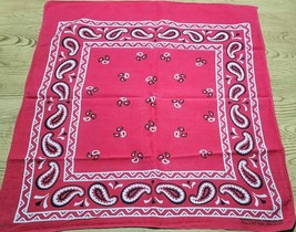 Vintage Bandana Handkerchief Square Red Paisley Print Cotton USA RN 14193 - £14.93 GBP