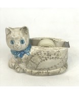 Vintage Ceramic Cat Tape Holder White Green Eyes Blue Bow Taiwan 6&quot;x4.5&quot;  - €16,28 EUR