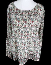 Max Studio Blouse Size XL Floral Long Balloon Sleeves Red/Green - $15.84