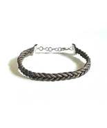 Braided Leather Bracelet, Dark Brown, Adjustable Chain Clasp - $7.99