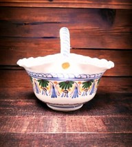 Vintage Espana Handmade Pottery Handled Ruffle Basket Handpainted Spain - £12.13 GBP