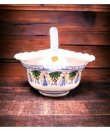 Vintage Espana Handmade Pottery Handled Ruffle Basket Handpainted Spain - £12.00 GBP