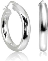 Womens Sterling Silver High Polished Round-Tube Click-Top Hoop Earrings 4x30mm - £53.28 GBP