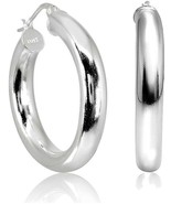 Womens Sterling Silver High Polished Round-Tube Click-Top Hoop Earrings ... - £53.41 GBP