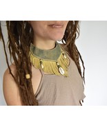 Sage fringe leather colar necklace, bohemian sea gypsy necklace, sage ch... - $68.00