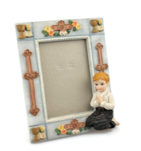 3D first communion vtg photo frame praying boy catholic religious gift souvenir - $29.57