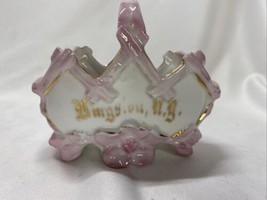 VTG Kingston NY Souvenir Pink Ceramic Basket Shape Gold Gilding Germany - $21.95