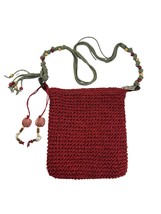 Sun n Sand Red Woven Straw Shoulder Bag Purse Beaded Handle Tassels Cros... - £11.32 GBP