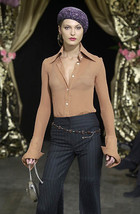 Dolce &amp; Gabbana Black Crepe Pleated Sleeve Rhinestone-Button Top Blouse ... - £367.70 GBP