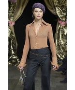 Dolce &amp; Gabbana Black Crepe Pleated Sleeve Rhinestone-Button Top Blouse ... - $631.12 CAD