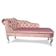 Regent Handmade Tufted Salmon Baby Pink Velvet Chaise Longue Bedroom Acc... - £223.15 GBP+
