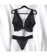 Exposed by Magic Silk Geo Lace Bralette and Thongs Set Women 1X-3X Black... - $28.04