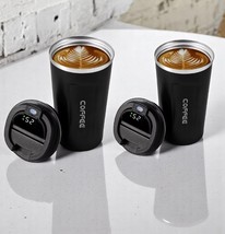 Set of 2 Black Stainless steel Coffee Mug with Temp. Display 380ml - $456.55 MXN