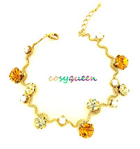 Gorgeous retro new gold Topaz Swarovski element crystal wavy bracelet - $9,999.00