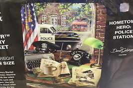 Police Station Car American Flag Hometown Heroes Queen Size Blanket Bedspread - £41.46 GBP