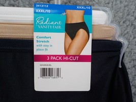 Radiant By Vanity Fair 3 Pk HI-CUT Panties 3XL 10 Stretch Black Beige White Nwt - £10.27 GBP