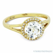 1.69ct Round White Topaz Diamond Halo Promise Engagement Ring in 14k Yellow Gold - £240.44 GBP