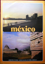 Original Poster Mexico Beach Sea Sunset Ruins Old Stone Buildings Precolumbian - £65.14 GBP