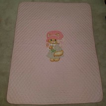 VTG Handmade Kitty Cat Blanket Pink Dress Bonnet Flowers Spring Mills Baby Quilt - £33.70 GBP
