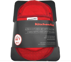 NEW KitchenAid 4 Piece Silicone Kitchen Set 2 Oven Mitts/2 Pot Holders Red - £28.48 GBP