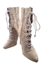 Women High Heel Granny Boot Tan Size 6.5 RUE 21 Suede Like Lace Up (FITS Size 6) - £31.96 GBP