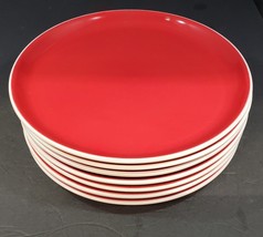 7x Oneida Stoneware COLOR BURST Cherry Red Dinner Plates 10.5&quot; - $64.34