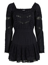 NWT LoveShackFancy Sanaya Mini in Black Ribbon &amp; Eyelet Trim Cotton Dress L - £118.46 GBP