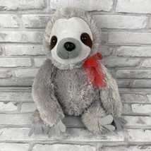 Sloth Plush Gray Red Bow Stuffed Animal Toy 14” Long - £14.19 GBP