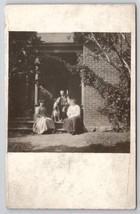 RPPC Lovely Family on Porch with Dog Real Photo Postcard J24 - $7.95