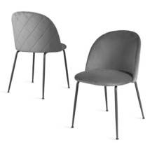 Set of 2 Modern Grey Velvet Upholstered Dining Chair with Metal Legs - £169.21 GBP