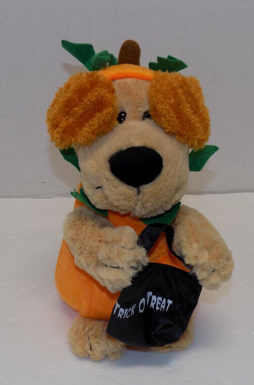 AVON Animated Trick or Treat Plush Puppy in Pumpkin Costume Halloween 10&quot; - $11.74