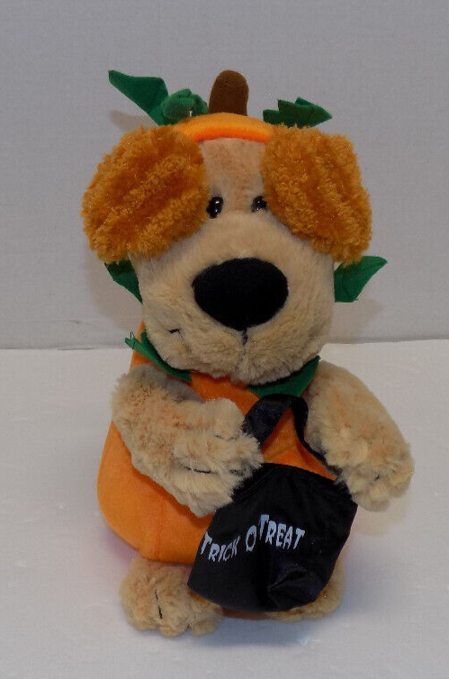 AVON Animated Trick or Treat Plush Puppy in Pumpkin Costume Halloween 10" - $11.74