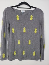 Old Navy Pullover Pineapple Sweater Small Petite Womens Grey Yellow Crew Neck - £13.24 GBP