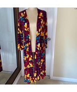 LuLaRoe Long Burgundy/Gold/Blue Floral Duster Sweater Cardigan Small - $26.31 CAD