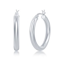 Sterling Silver 4x30mm High-Polished Hoop Earrings - Rhodium Plated - $60.80