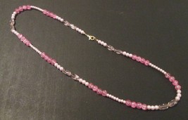 Beaded necklace, various light pink beads, gold lobster clasp, 28.75 inches long - £23.18 GBP