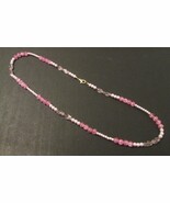 Beaded necklace, various light pink beads, gold lobster clasp, 28.75 inches long - $25.00