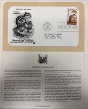 American Wildlife Mail Cover FDC &amp; Info Sheet Eastern Chipmunk 1987 - $9.85