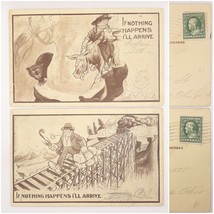 2 Vintage 1911 If Nothing Happens I&#39;ll Arrive Humor Comic Postcards Posted - £7.58 GBP