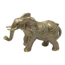 Brown Elephant Jeweled Crystal Jewelry Trinket Box - $39.58