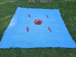 Light blue vintage bedspread, Italian high quality blue floral bed cover - $100.00