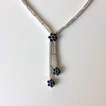 Women&#39;s Y Drop Necklace 18k White Gold Natural Round Diamonds and Blue Sapphires - $4,905.00