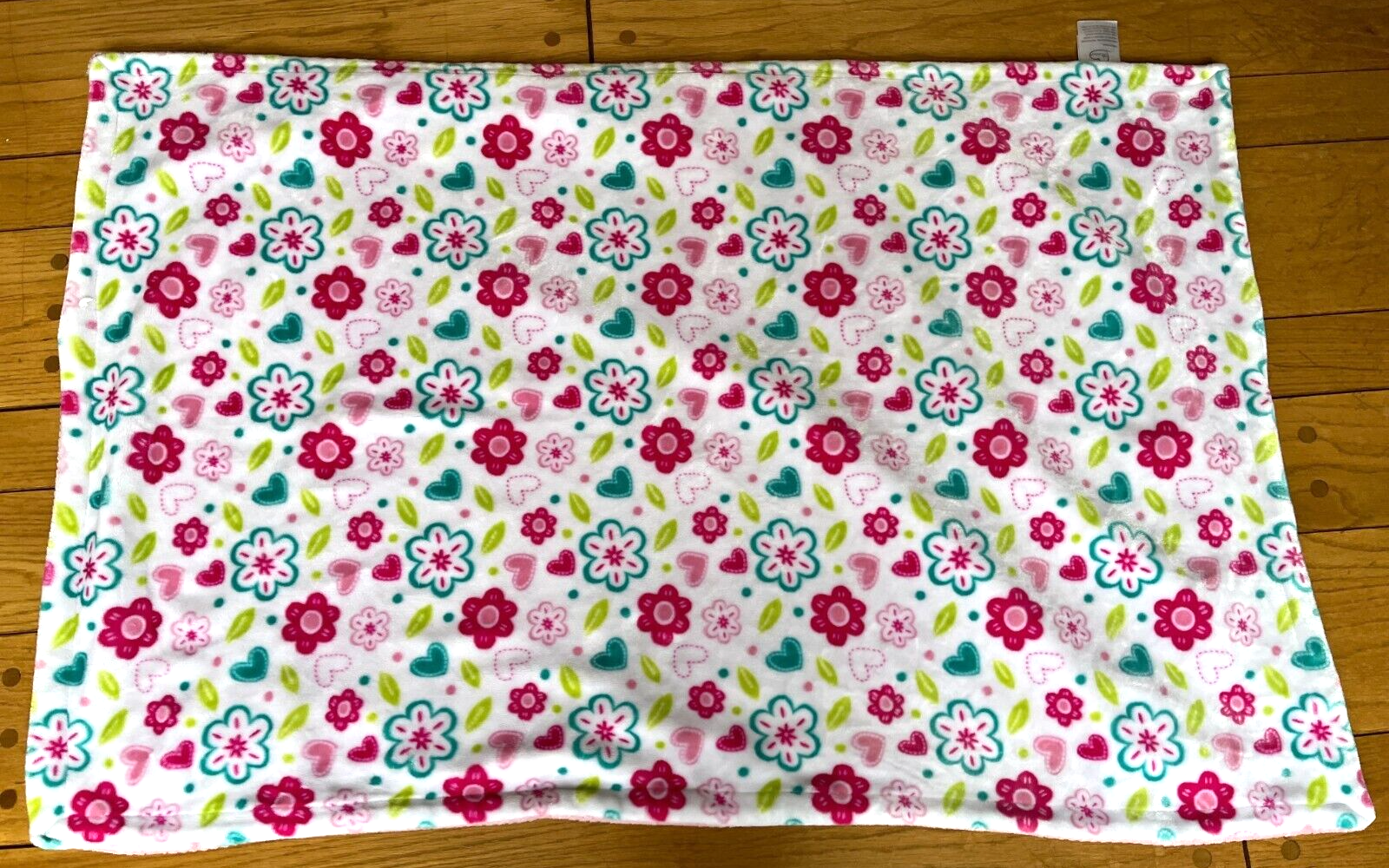 Little Miracles HTF Costco Pink White Aqua Flowers Floral Heart Baby Blanket euc - $59.35