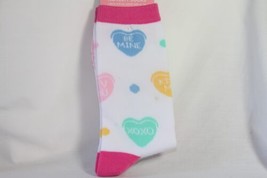 Ladies Novelty Socks 1 pr. (new) Crew BE MINE - WHITE W/MULTI-COLOR HEARTS - £7.22 GBP