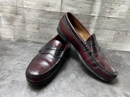 Bass Penny Loafers Men 10 D Shoes Red Black Leather Slip On Pinch Casual - $37.44