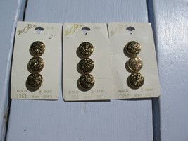 Vintage Lot 9 Eagle Gold Tone Military Style Buttons 5/8&quot; New on cards Le Chic - £10.21 GBP