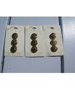 Vintage Lot 9 Eagle Gold Tone Military Style Buttons 5/8&quot; New on cards L... - £10.40 GBP